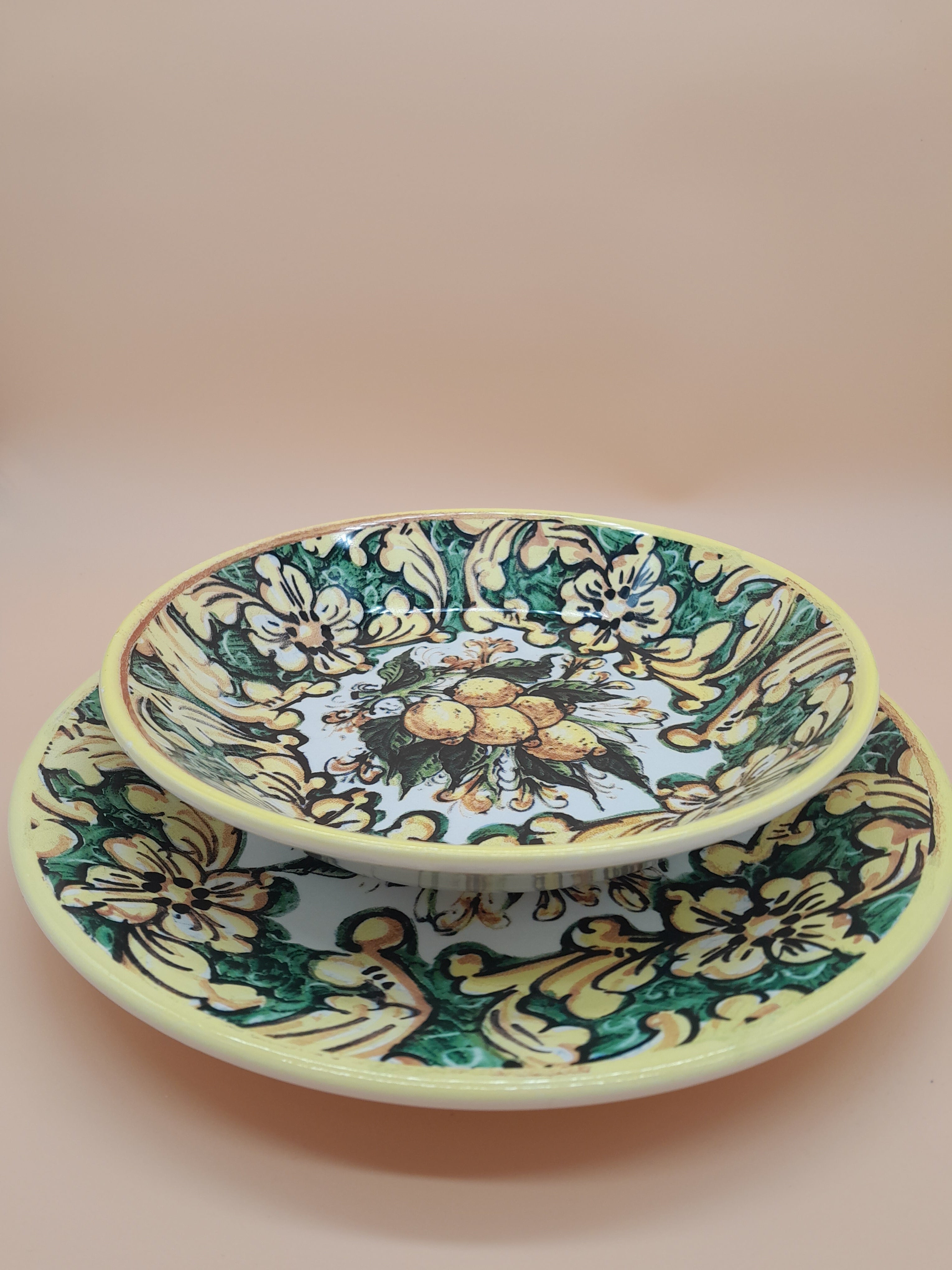 SET 12 PEZZI PIATTI CERAMICA DECORAZIONE LIMONI