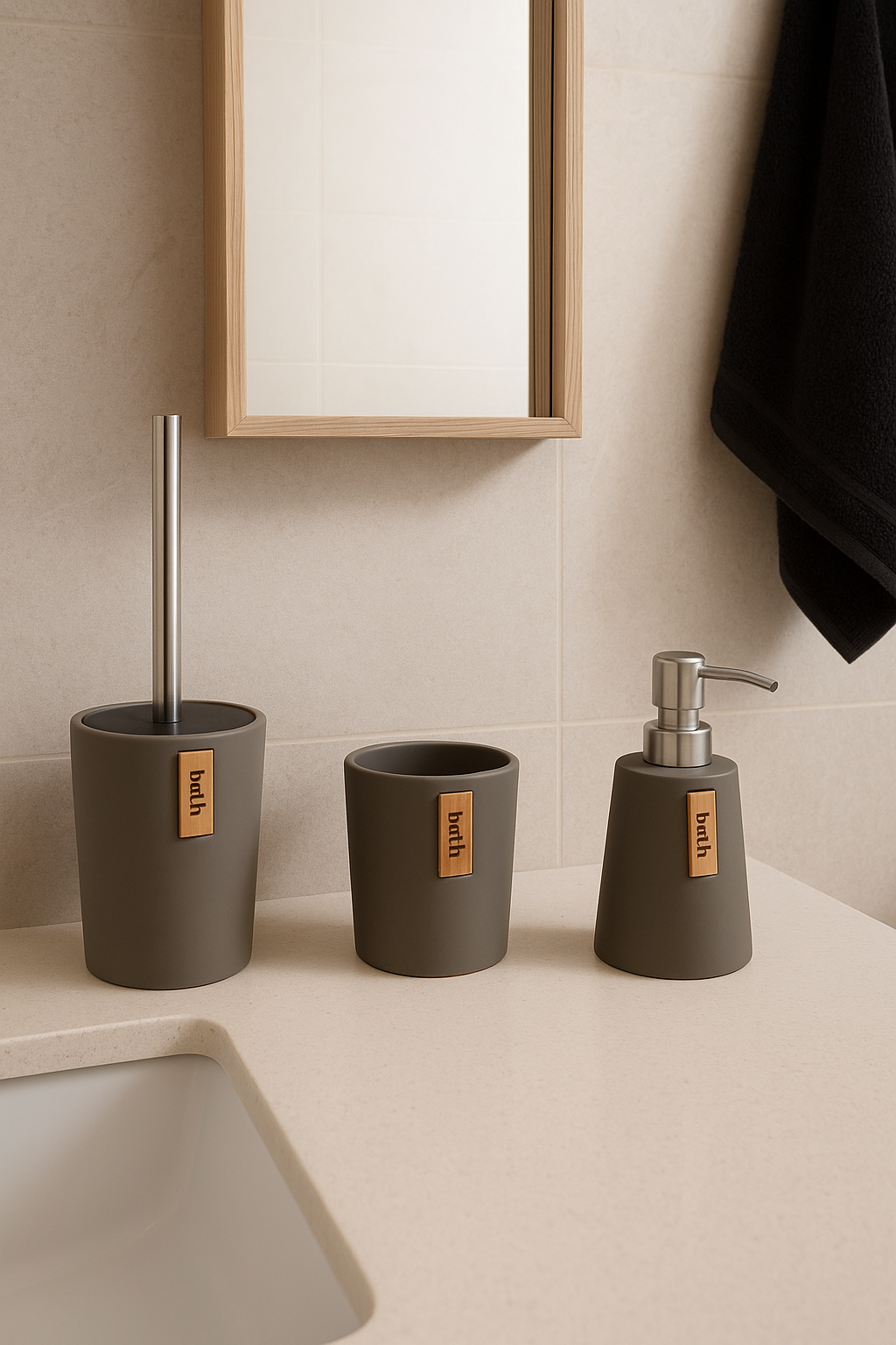 SET BAGNO 3 PEZZI GRIGIO OPACO