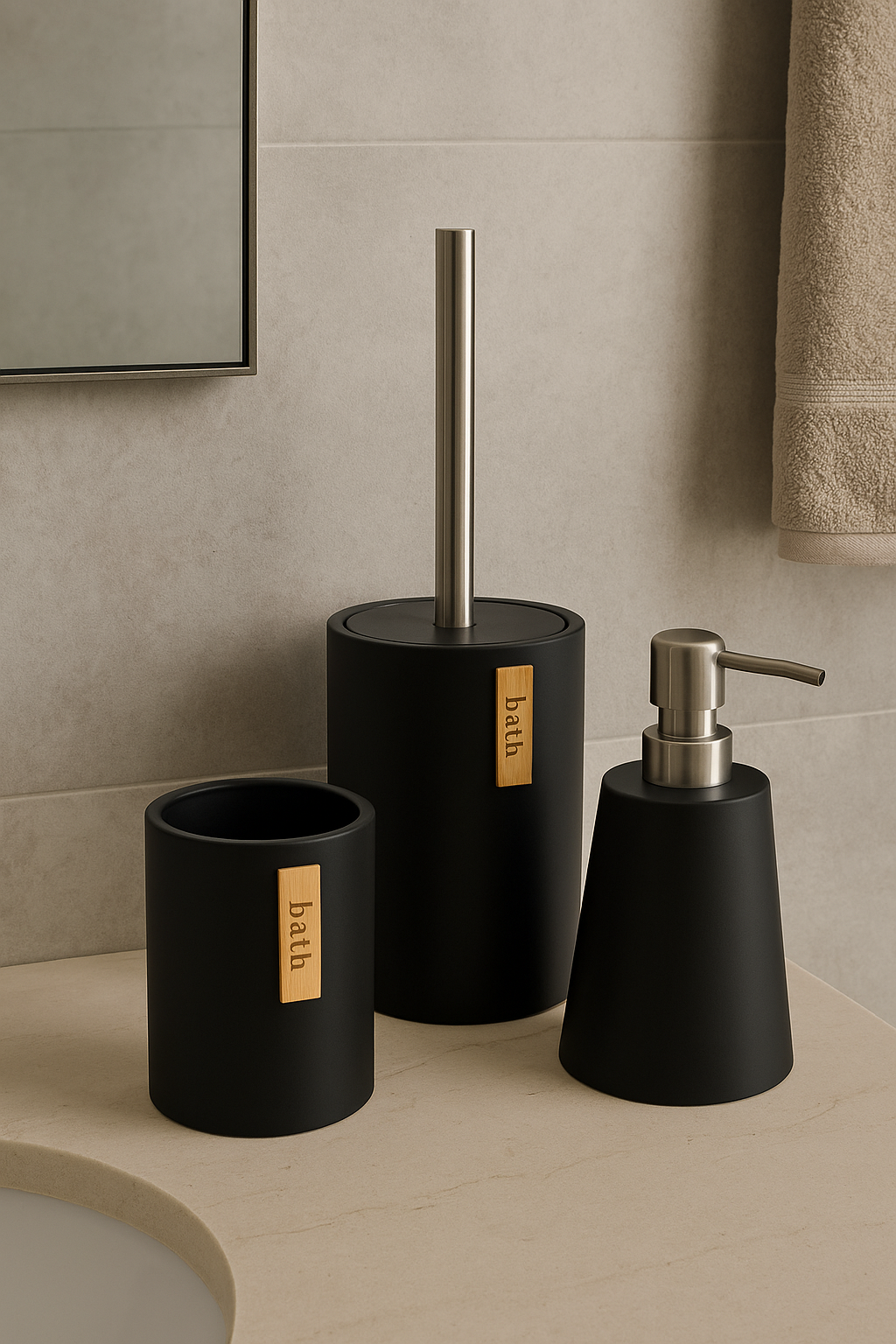 SET BAGNO 3 PEZZI NERO OPACO