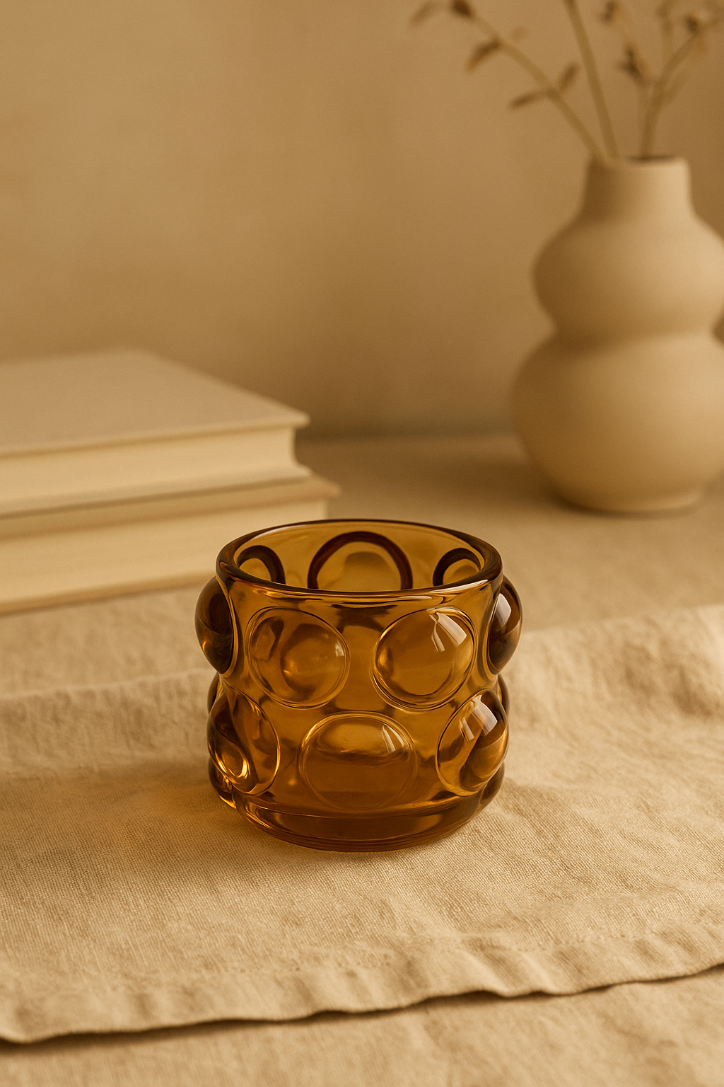 PORTA TEA LIGHT IN VETRO AMBRATO