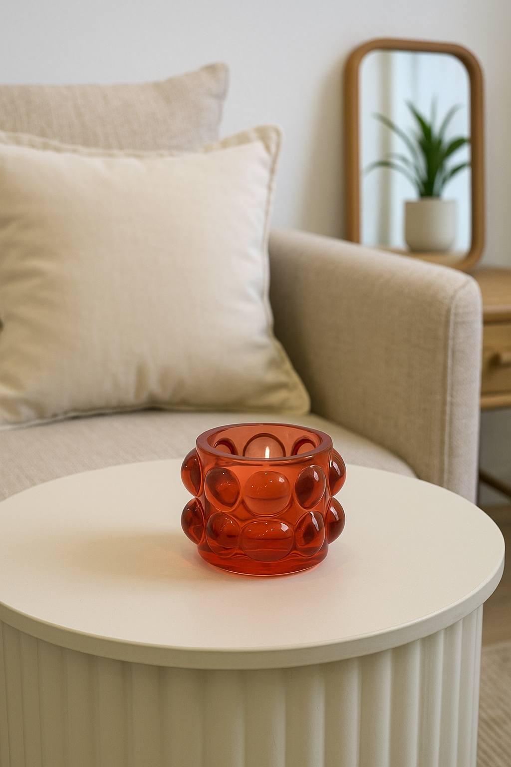 PORTA TEA LIGHT IN VETRO ROSSO