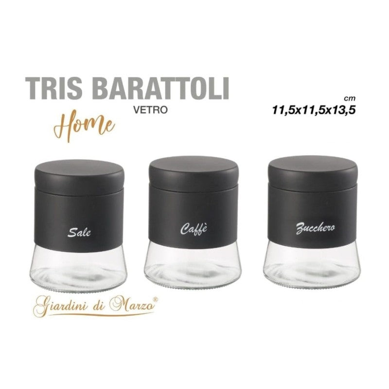 TRIS BARATTOLI SALE-ZUCCHERO-CAFFE' NERO GIARDINI DI MARZO