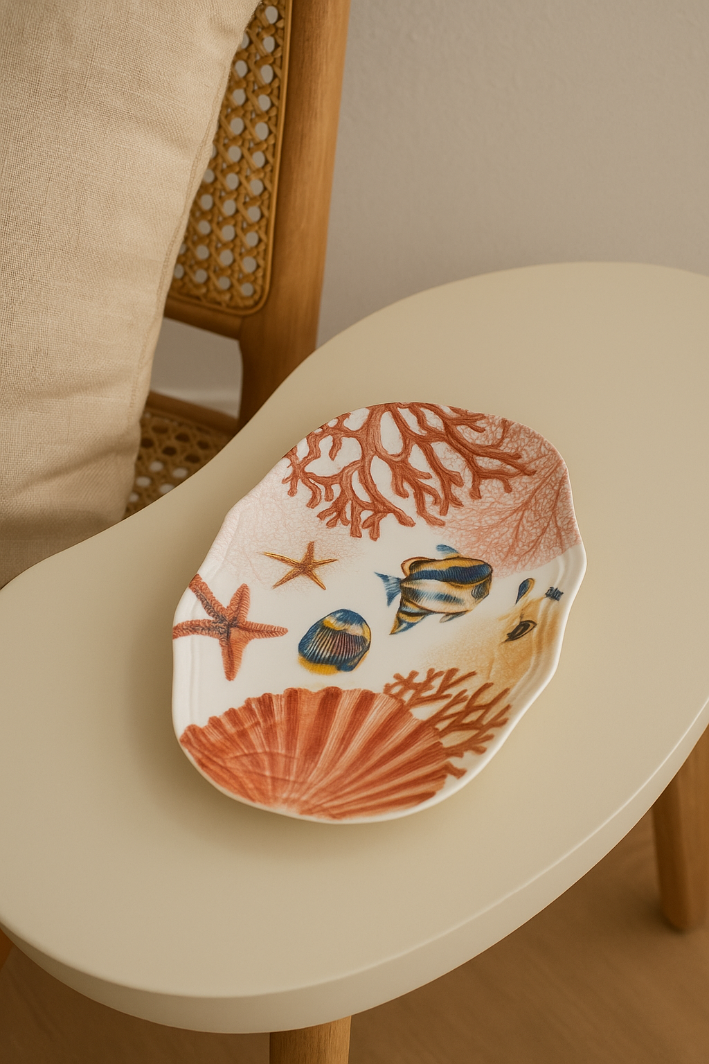 VASSOIO OVALE IN CERAMICA CON CORALLI E STELLE MARINE