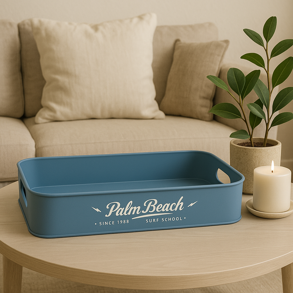 VASSOIO MEDIO IN LATTA AZZURRO "PALM BEACH"