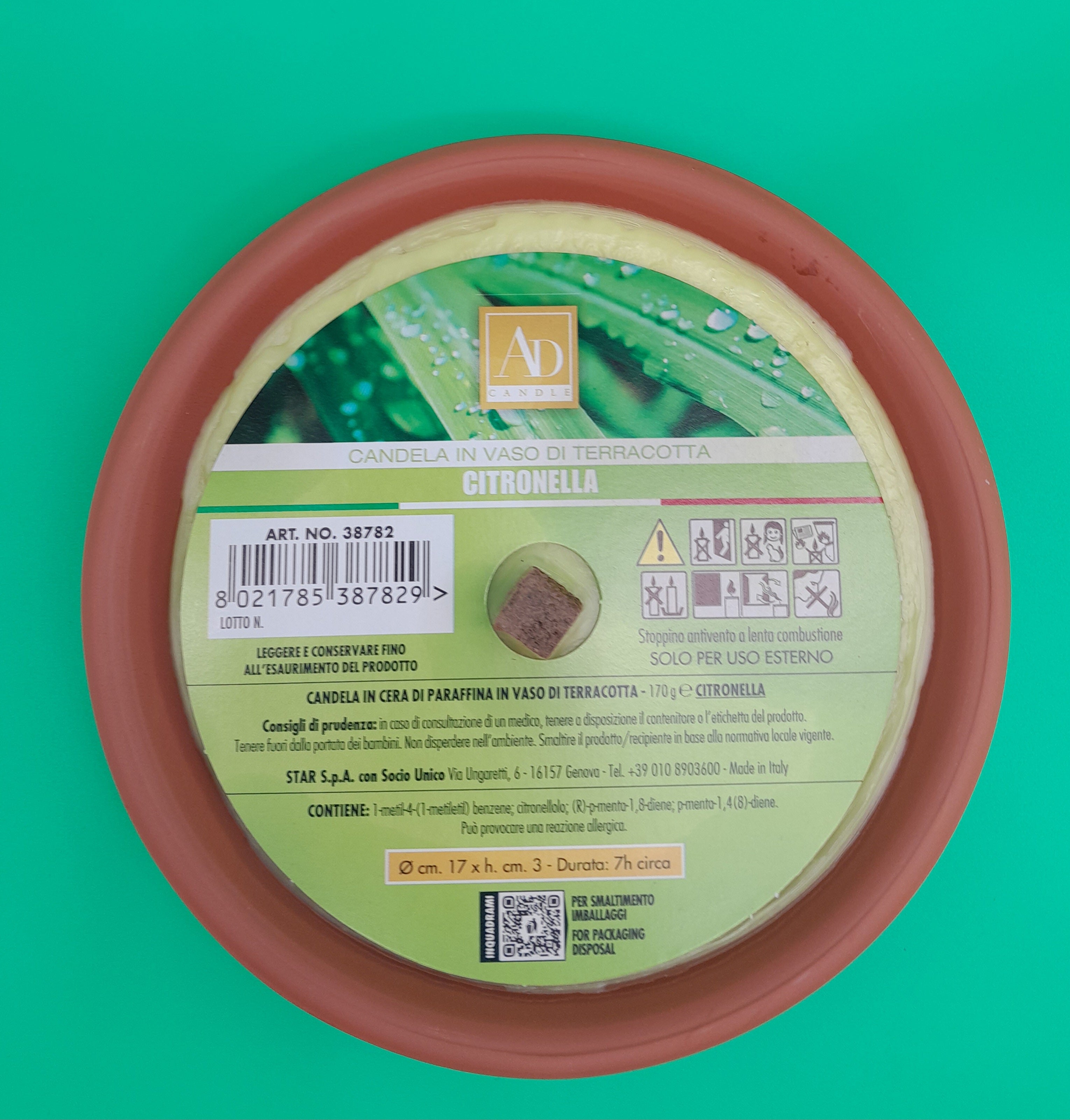 CANDELA IN VASO DI TERRACOTTA CITRONELLA