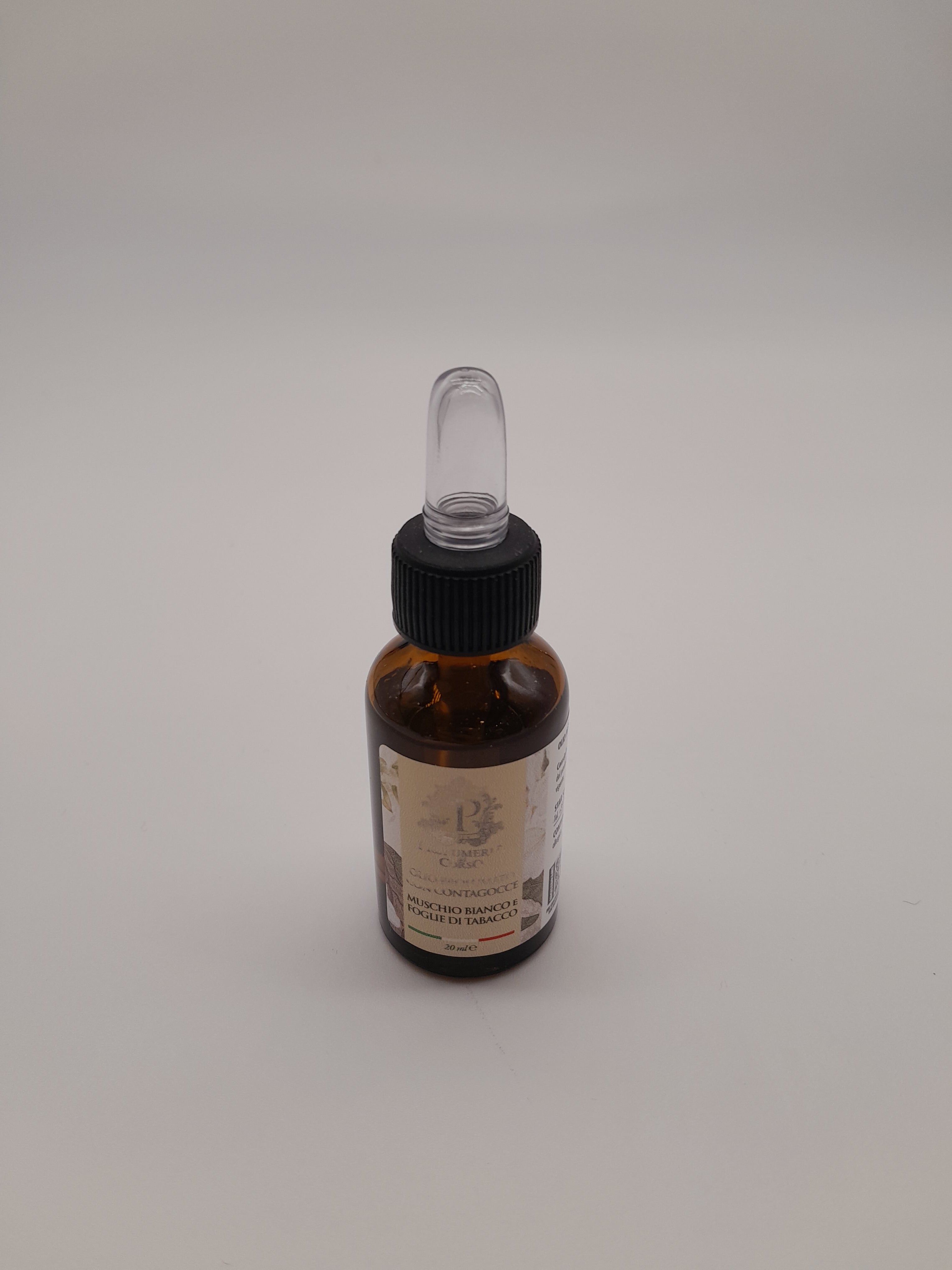 OLIO PROFUMATO CON CONTAGOCCE MUSCHIO BIANCO E FOGLIE DI TABACCO