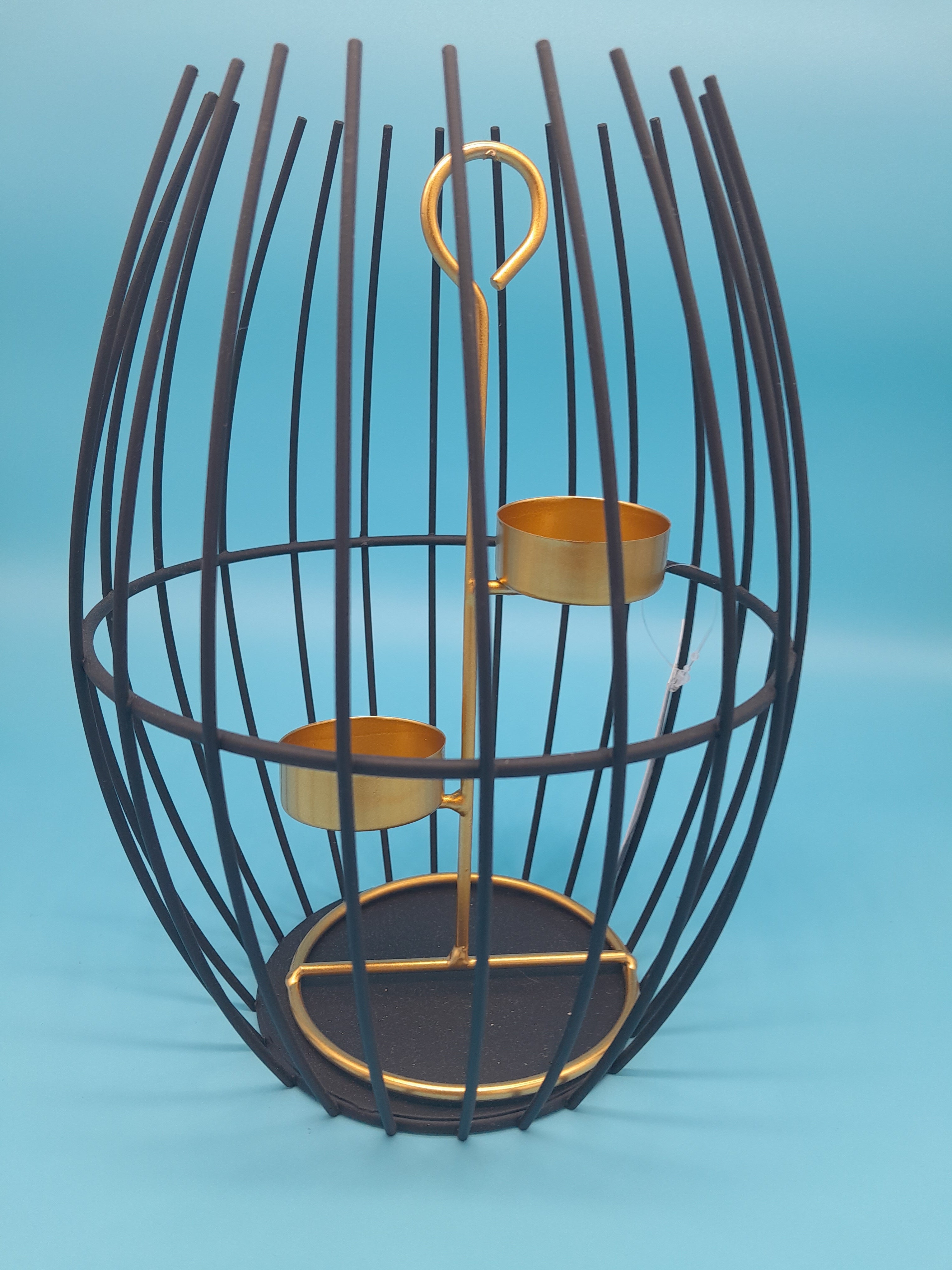 DECORAZIONE IN FERRO CON 2 PORTA TEA LIGHT MIS. 16X22CM.