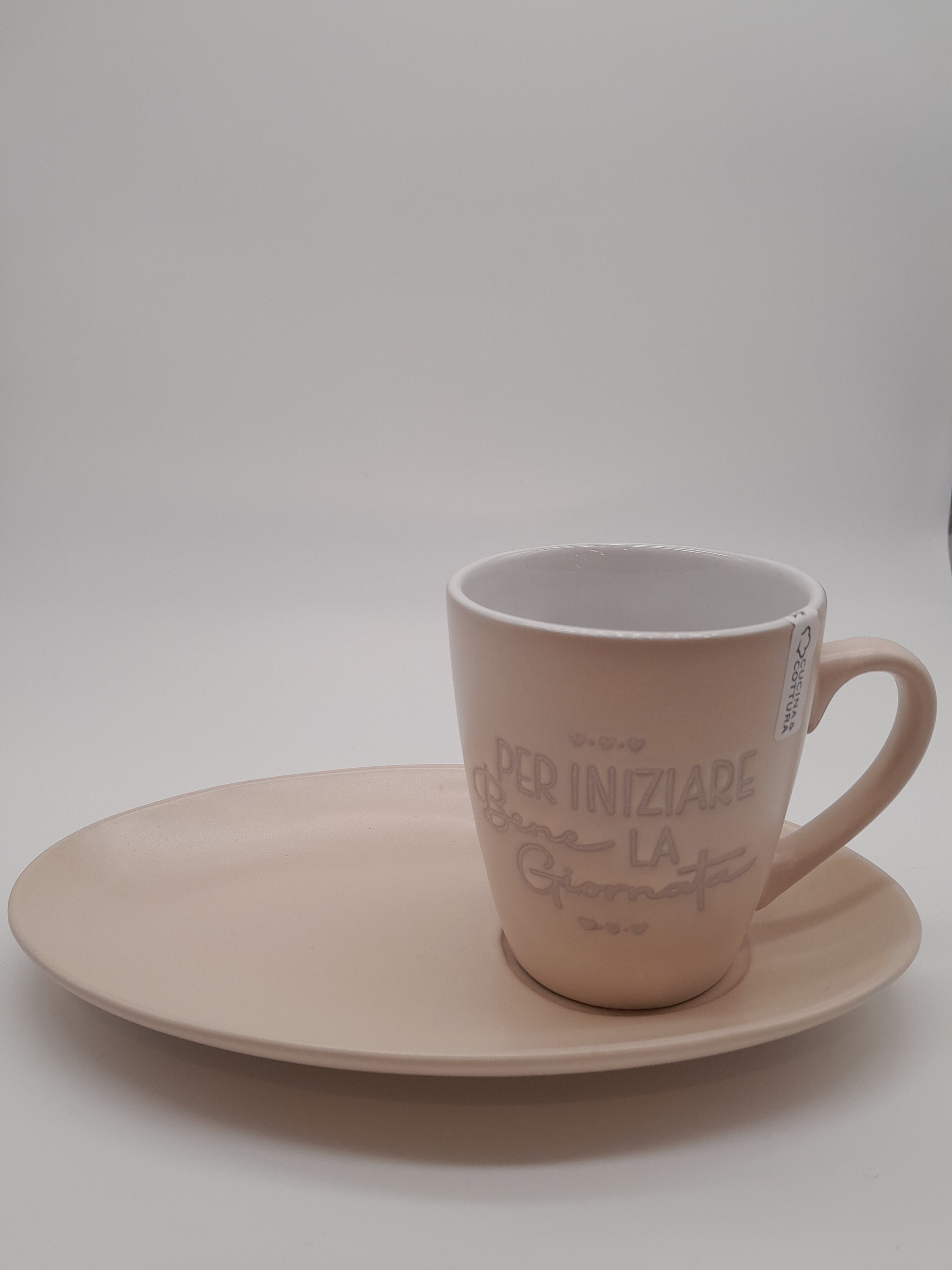 TAZZA BEIGE IN CERAMICA CON PIATTINO