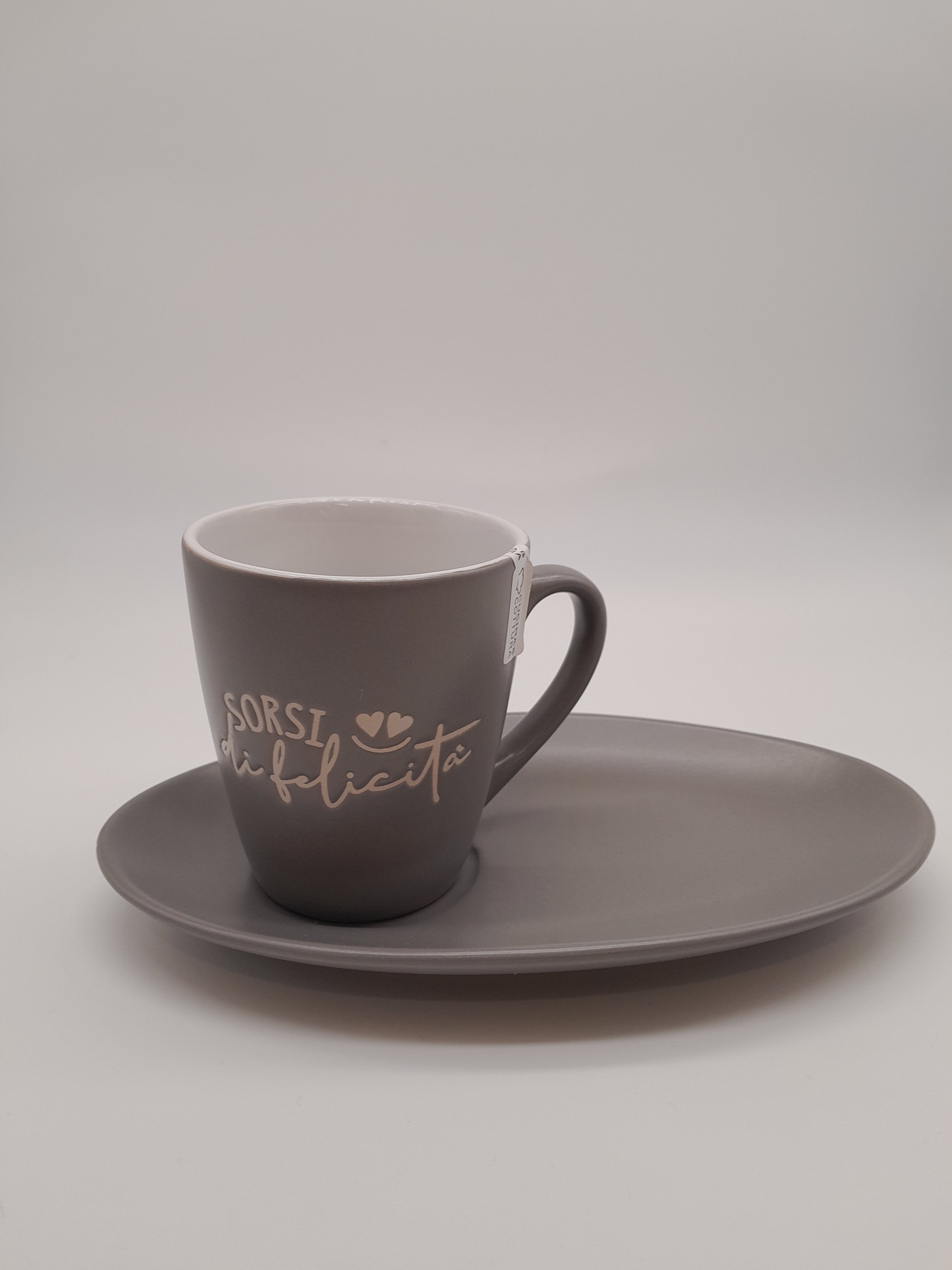 TAZZA GRIGIA IN CERAMICA CON PIATTINO
