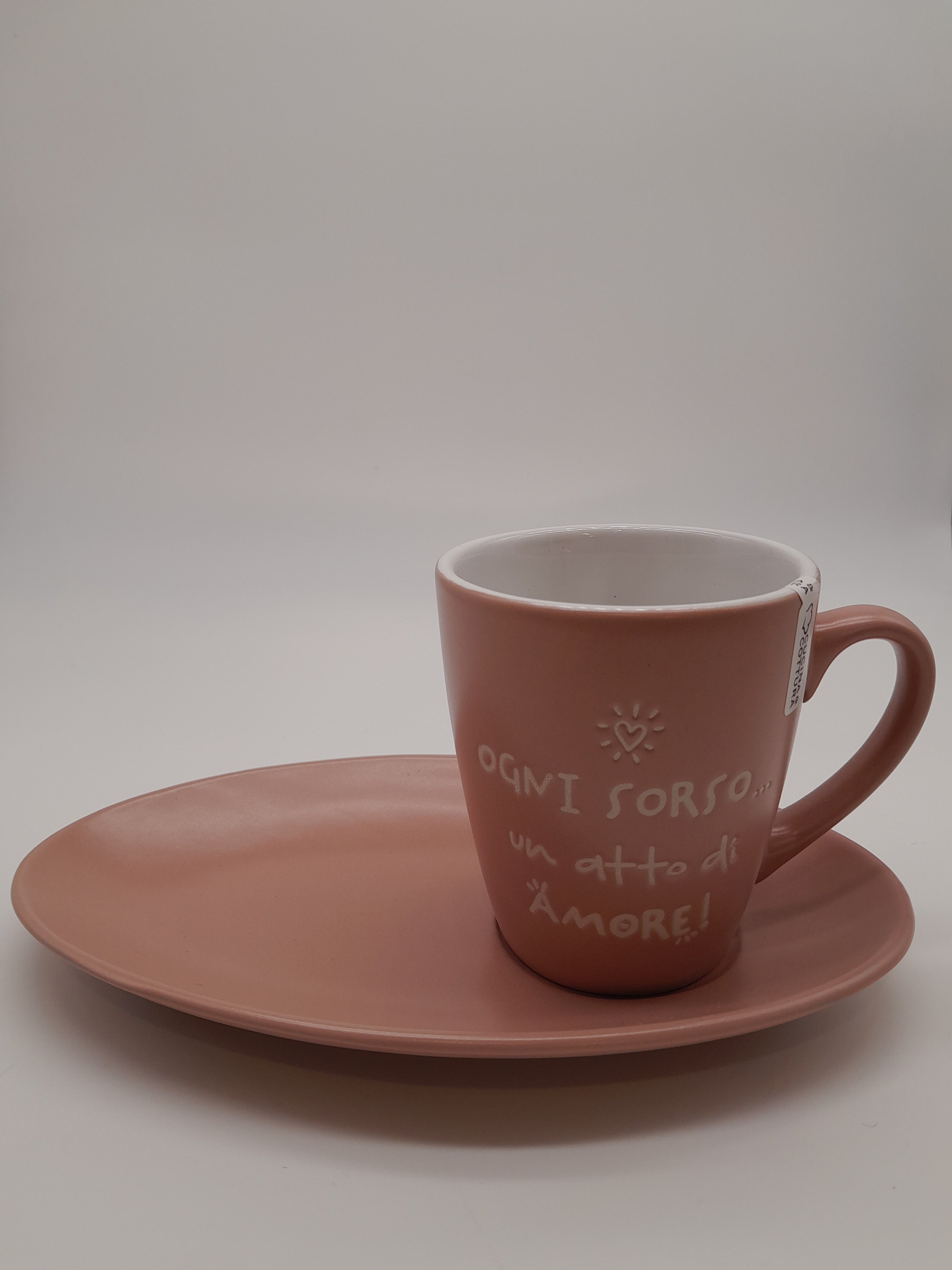 TAZZA ROSA IN CERAMICA CON PIATTINO