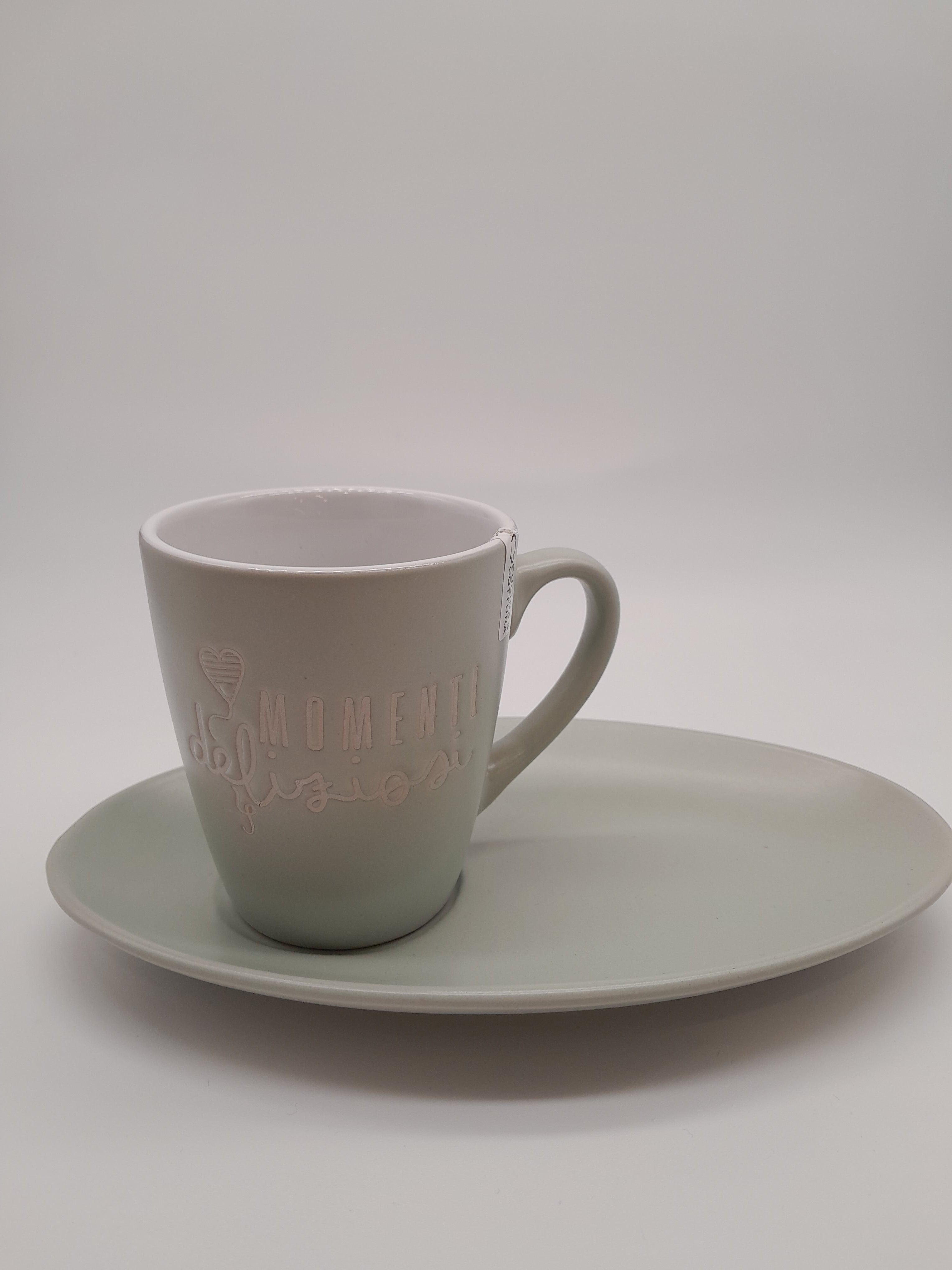 TAZZA VERDE IN CERAMICA CON PIATTINO