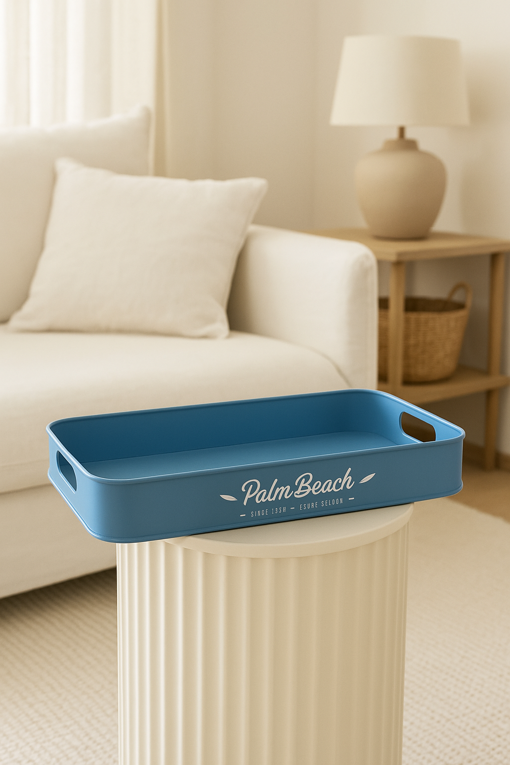 VASSOIO GRANDE IN LATTA AZZURRO "PALM BEACH"